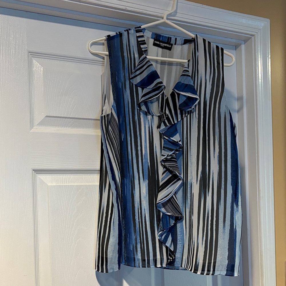 Karl Lagerfeld Blue and Black Striped Blouse